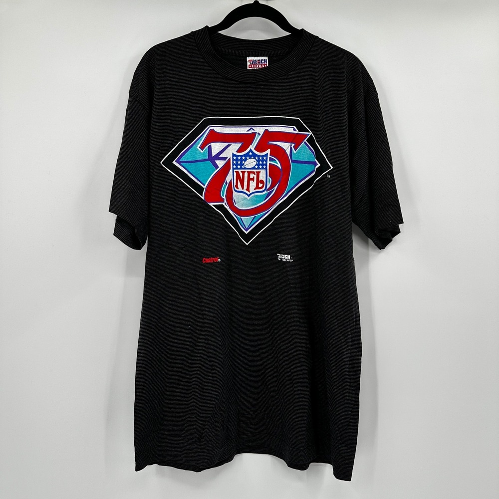 Vintage 1994 Trench‎ Ultra NFL 75th Anniversary Striped T-Shirt Mens XL Black